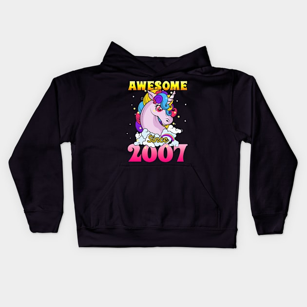 Funny Awesome Unicorn Since 2007 Cute Gift Kids Hoodie by saugiohoc994